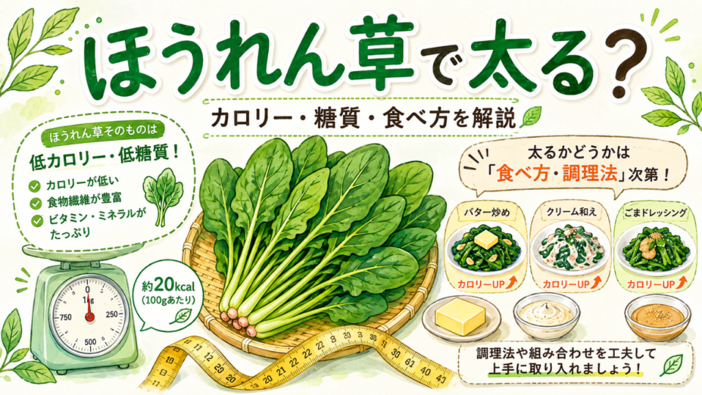 ほうれん草で太る？カロリー・糖質と食べ過ぎで後悔しない食べ方