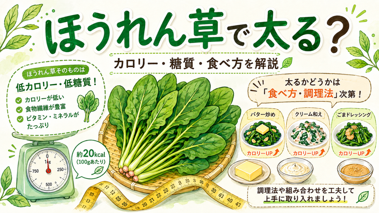ほうれん草で太る？カロリー・糖質と食べ過ぎで後悔しない食べ方